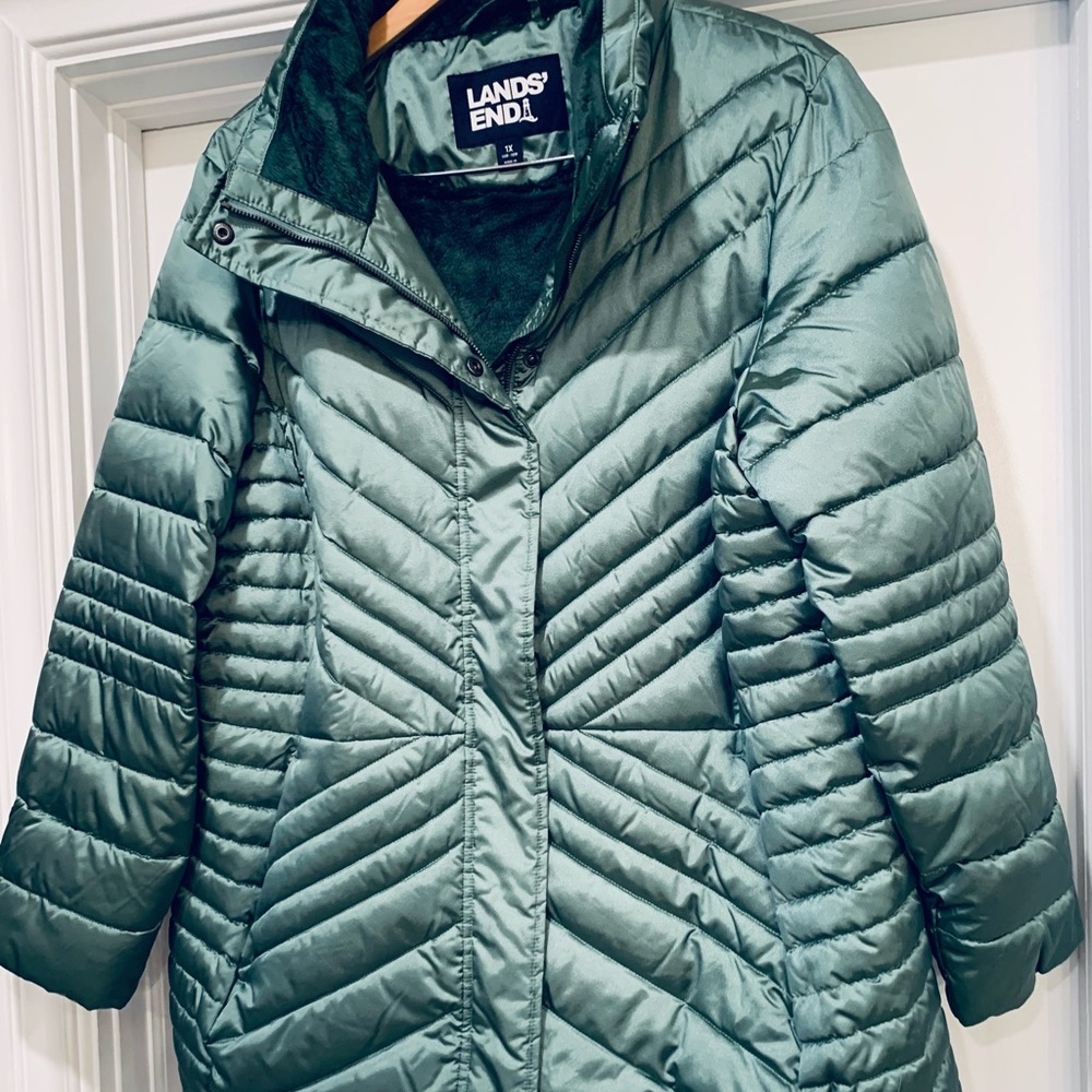 LAND’S END Insulated Plush Jacket NWOT 1X   Deep Woodland Green